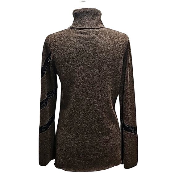 Sophiacashmere Women 100% Cashmere Lightweight Brown w/Black Lace Sweater Size M - Picture 4 of 8
